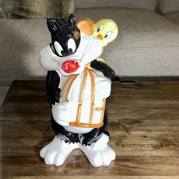 💥VTG 1993 Warner Bros. Sylvester Tweety Bird Ceramic Cookie Jar Looney Tunes - Picture 5 of 17
